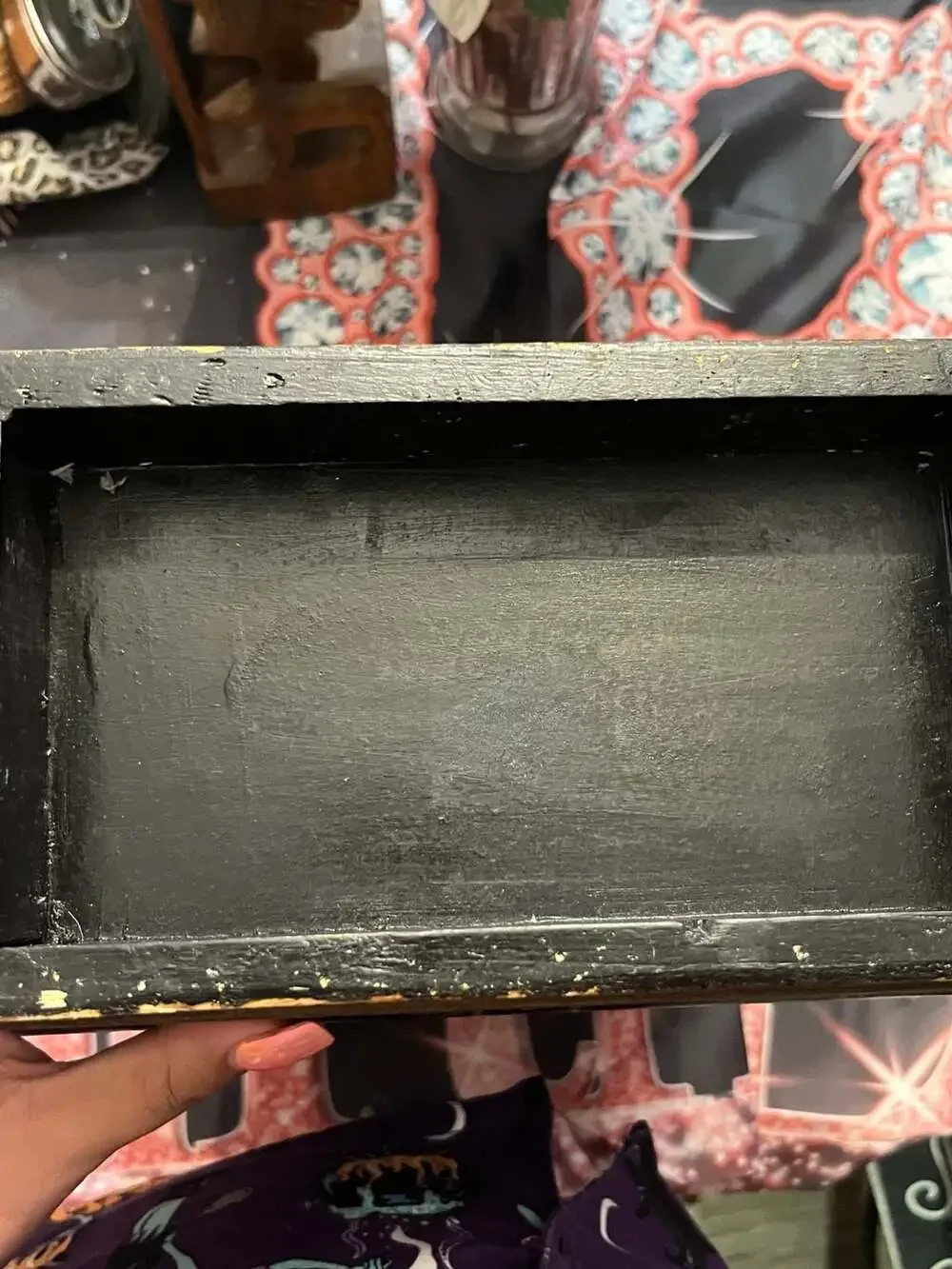 Vintage Black Lacquer Chinoiserie Style Jewelry or Keepsake Box Gold Elephant